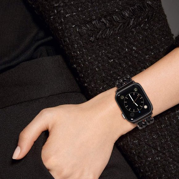 NEW Strap Chain Leather Stainless Band For Apple Watch - Picture 11 of 15